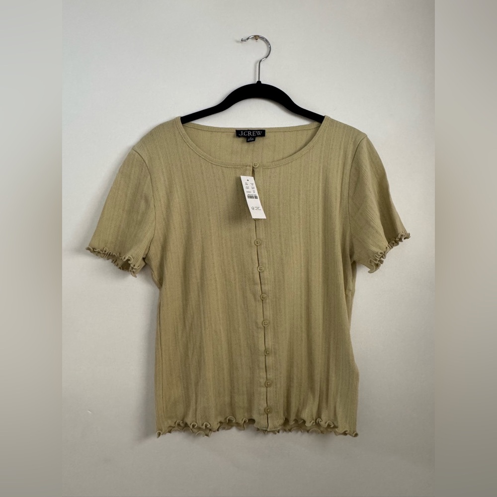 NWT J. Crew Pale Yellow Pointelle short sleeve knit cardigan sz M - Picture 8 of 9